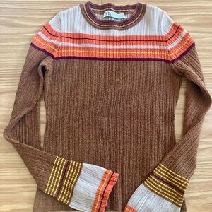 Zara Multicolor Striped Crew Neck Sweater
